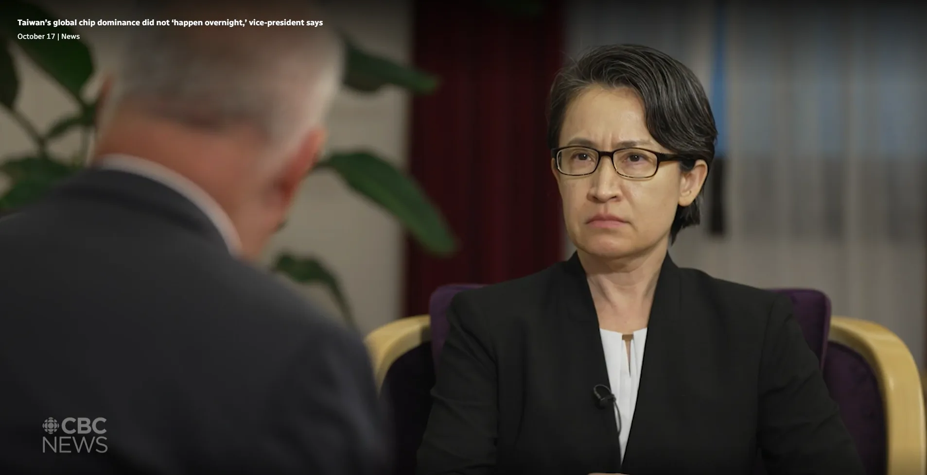 副總統蕭美琴日前接受加拿大廣播公司(CBC)專訪,稱台灣已承諾在美投資晶片產業,不僅是台積電,還包括整個生態系。翻攝CBC