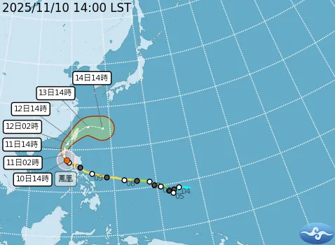 鳳凰颱風行進路徑預測。中央氣象署提供