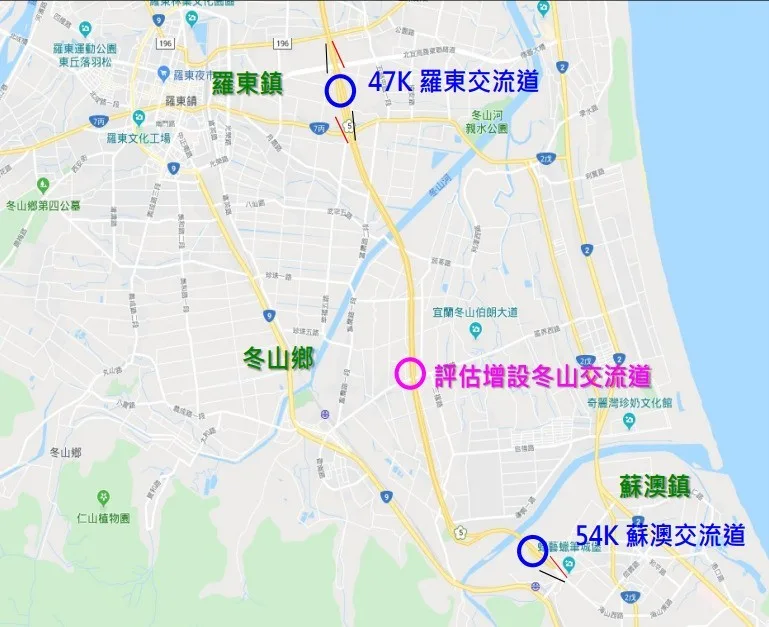 國道五號新建冬山交流道。宜蘭縣政府提供