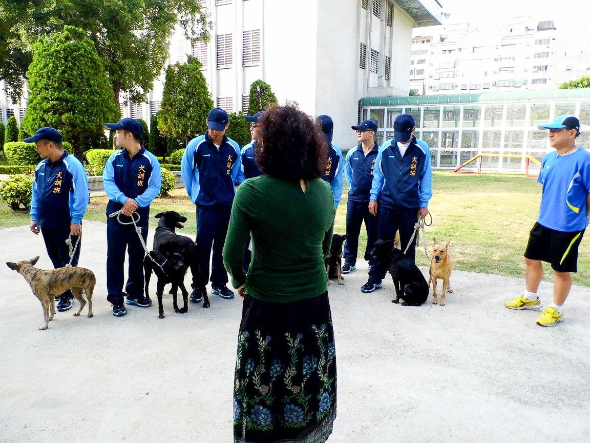 張太太同時也讚助新竹少監訓練護衛犬,讓新竹市民認養。背對著鏡頭者就是張太太。 陳權欣攝