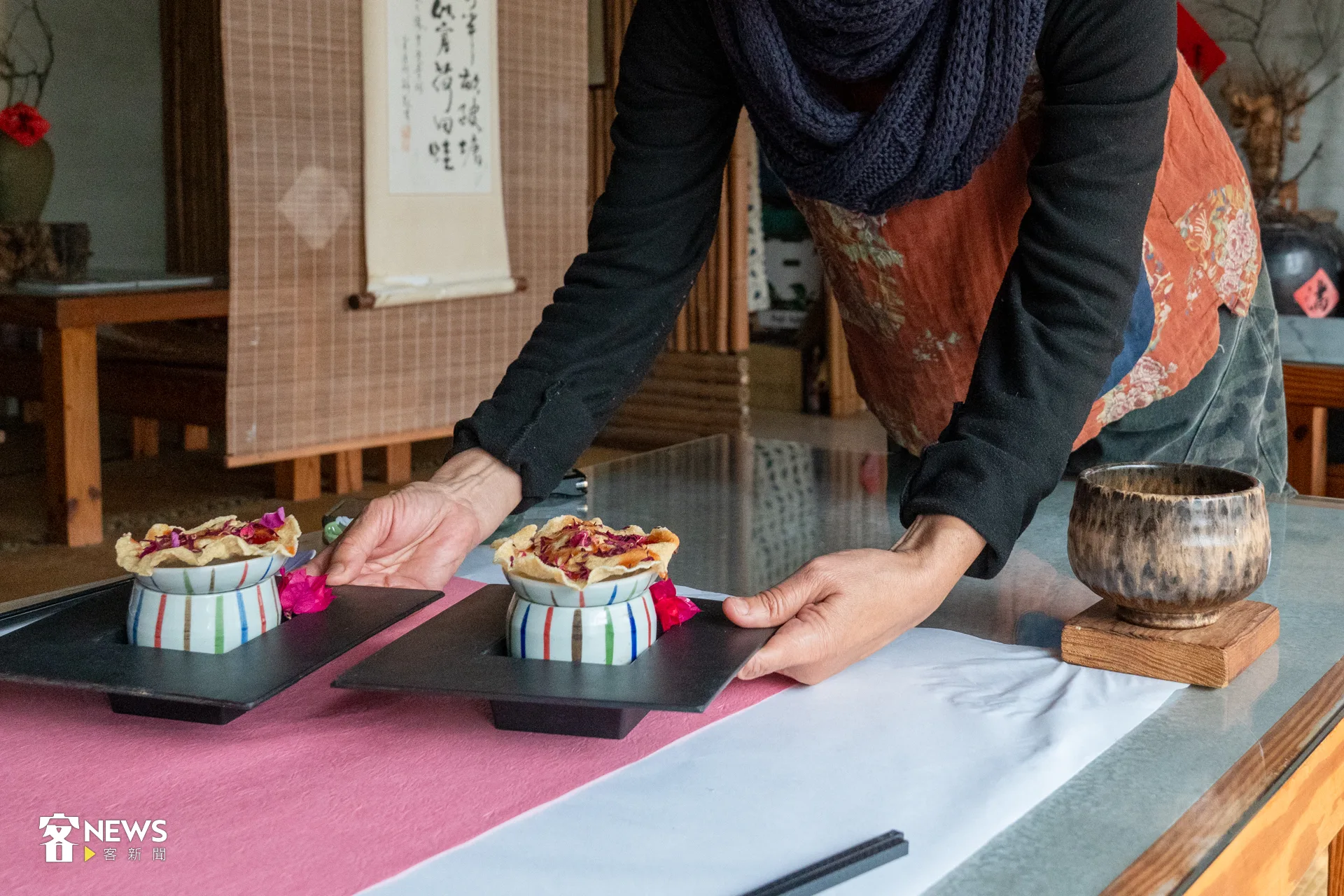 老闆彭美容希望以精緻懷石顛覆傳統客家菜油鹹的印象。洪藝晅攝