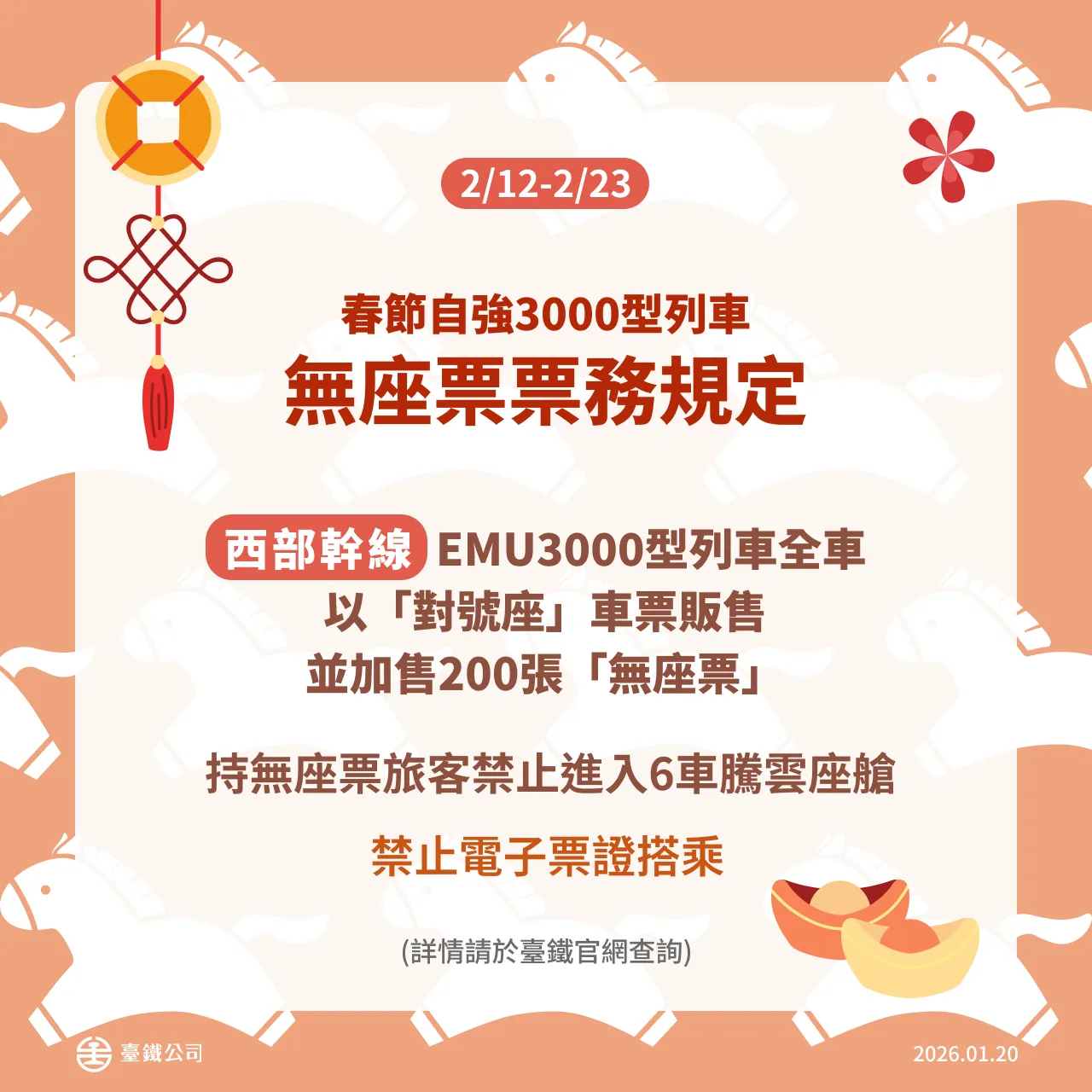 台鐵春節再加開64班次，2月5日開放訂票。台鐵提供