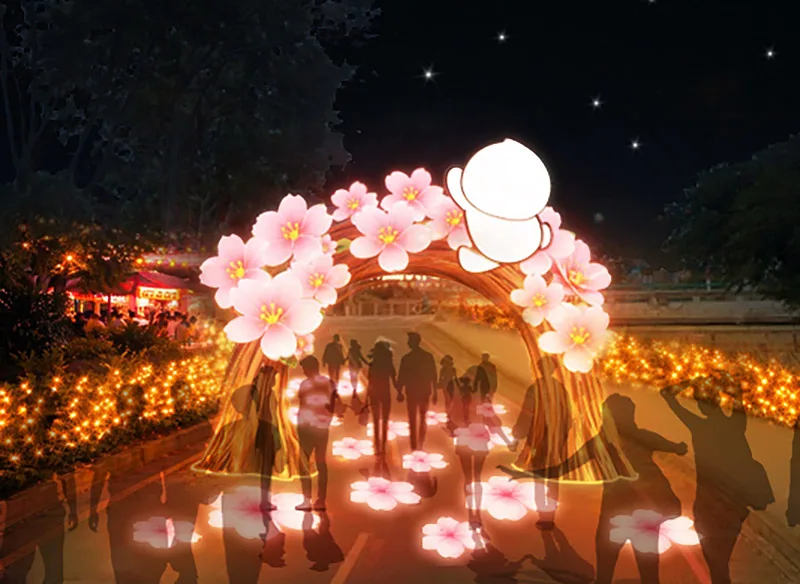 「未來光域」主題燈區－桃花朵朵開。市政府提供