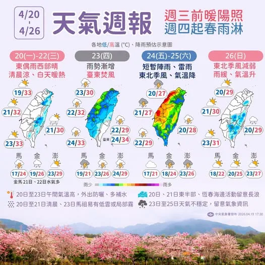南屏防高溫　吳德榮：23日起雨區由北而南擴大