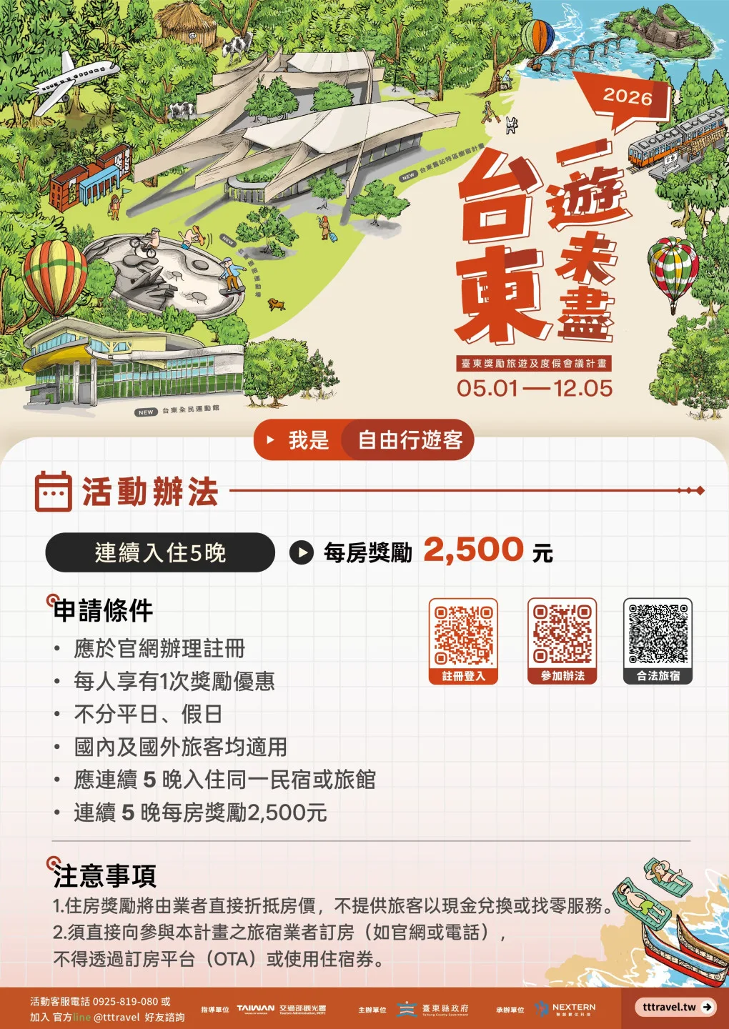 「台東一遊未盡」長住方案，5月1日起至12月5日止開放申請。台東縣政府提供
