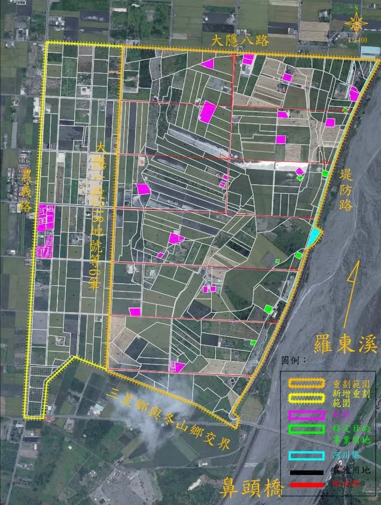 宜蘭三星大隱(一)農地重劃工程,範圍參考圖。截圖自宜蘭縣政府官網