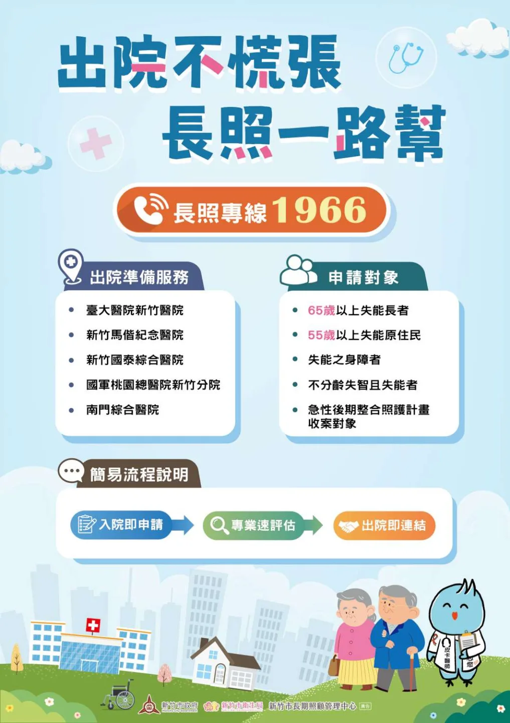 新竹市政府今(30)日發布「出院不慌張、長照一路幫」醫療銜接長照政策。新竹市政府提供