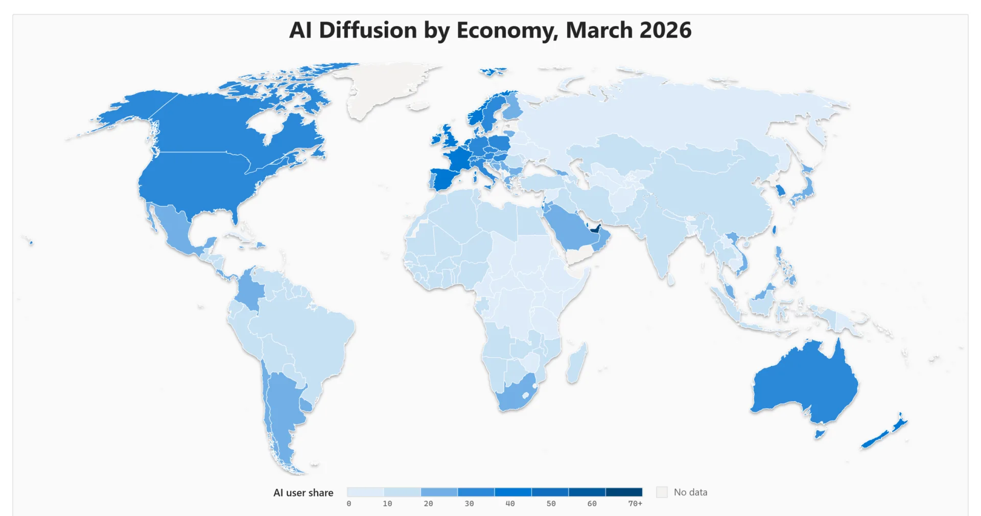 微軟(Microsoft)旗下人工智慧經濟研究所發布今年第1季「全球AI(人工智慧,Artificial Intelligence)使用報告」。翻攝自微軟官網