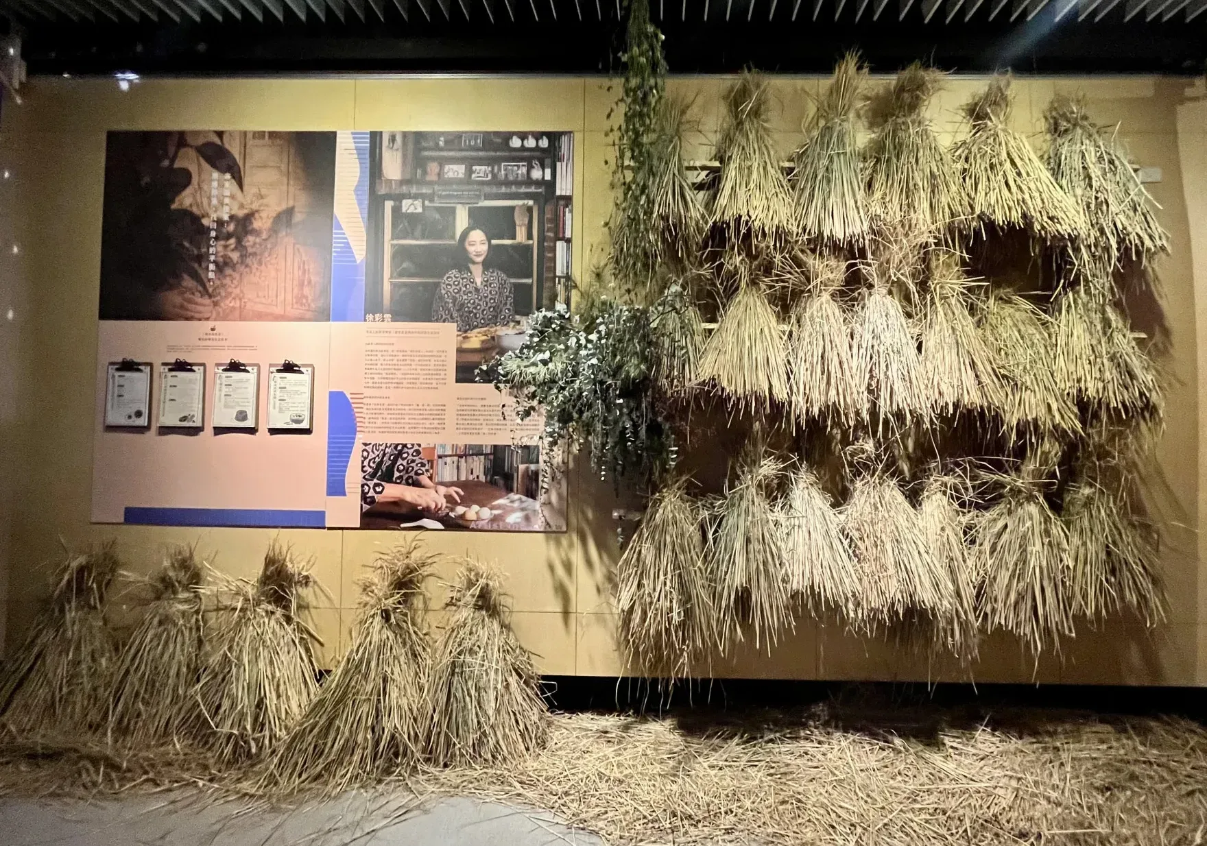 新北市客家文化園區的「新北隱客拾光」展覽，在稻草的香氣裡，漫著土地的氣味。徐彩雲攝