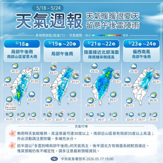吳德榮：26日前晴熱如夏　下波鋒面待觀察