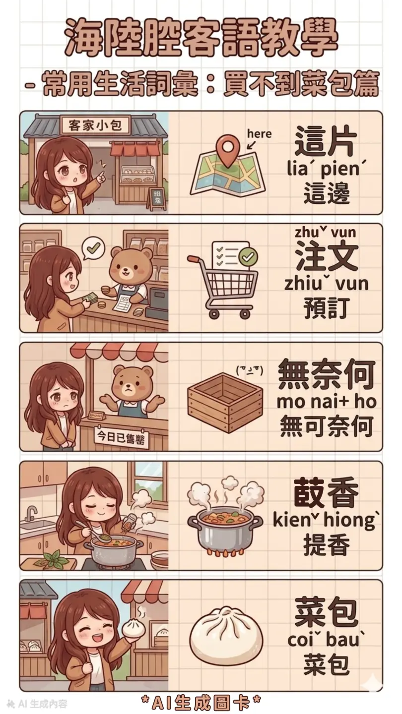 買不到菜包篇海陸腔客語教學圖卡。