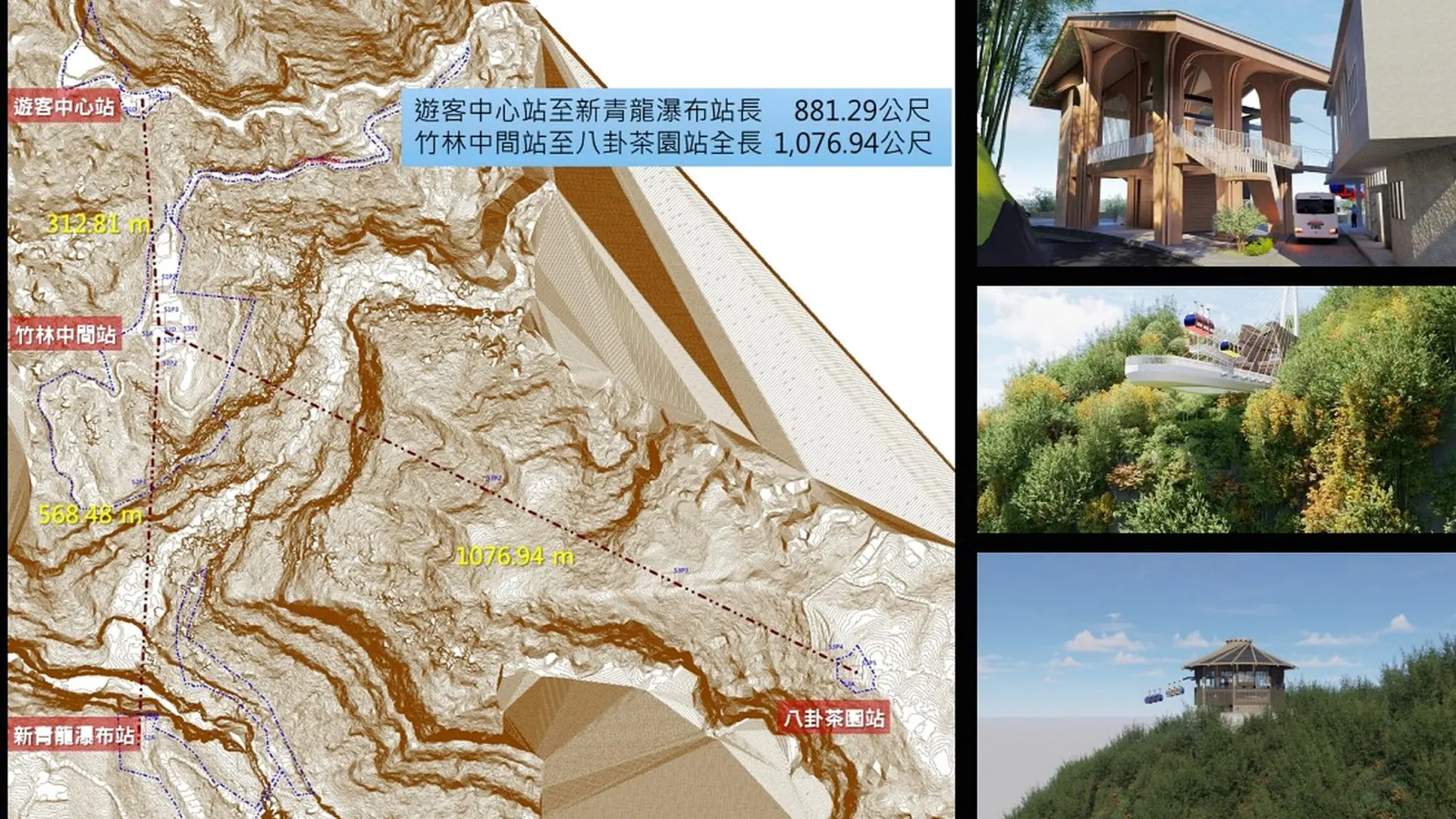 南投太極峽谷纜車規劃Y字形四站。南投縣政府提供