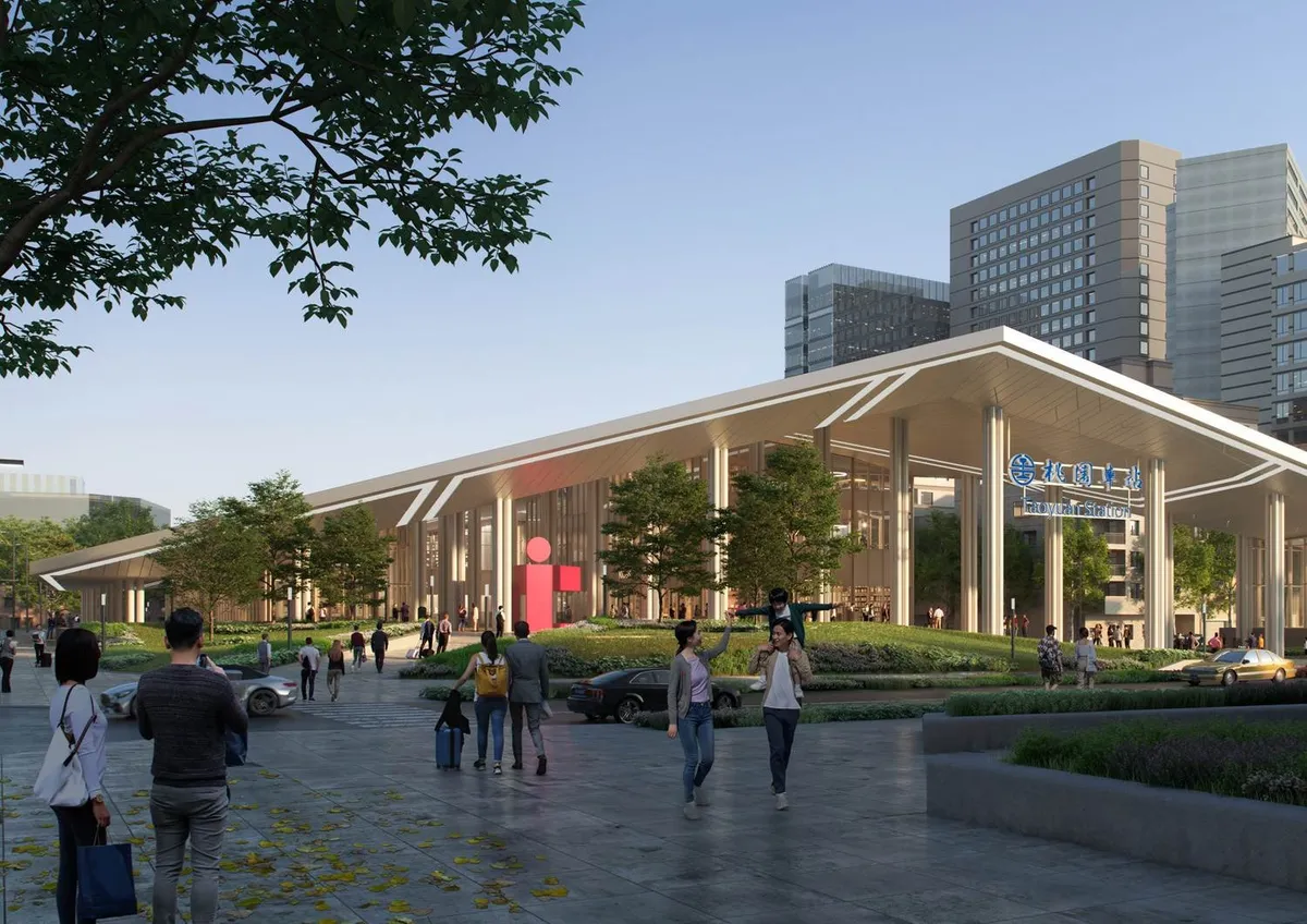 台鐵桃園車站新站模擬圖。桃園市政府提供