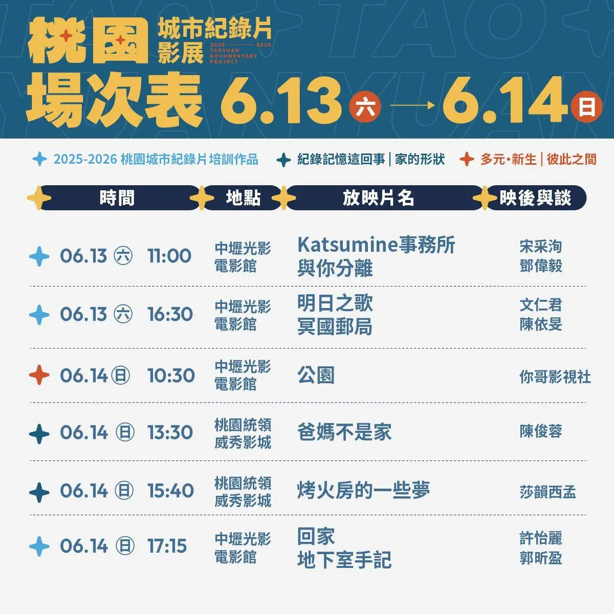 6月13至14日放映場次。翻攝紀錄桃園FB