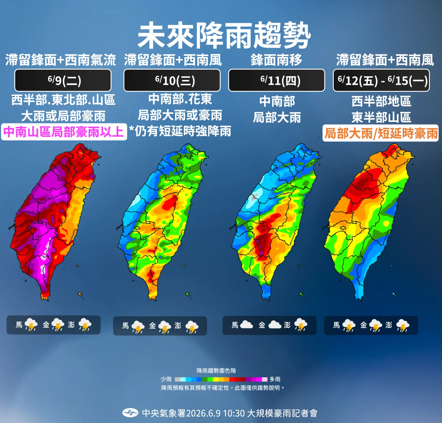未來降雨趨勢。氣象署提供