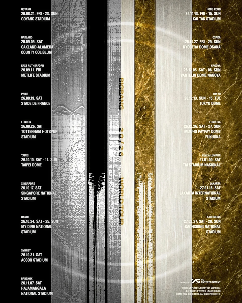 BIGBANG世界巡演演唱會流程。取自BIGBANG臉書