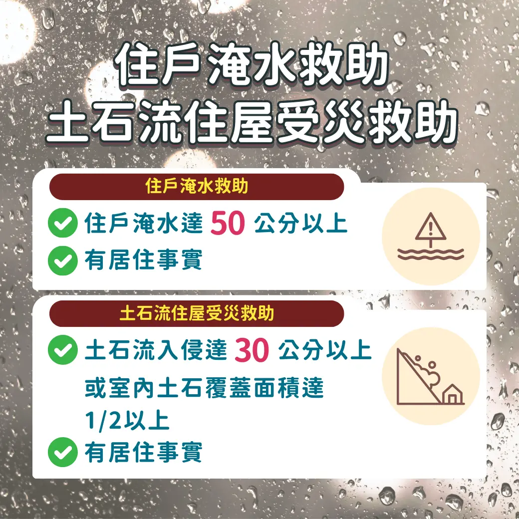 屏東縣住戶淹水及土石流住屋受災救助核發標準。屏東縣政府提供