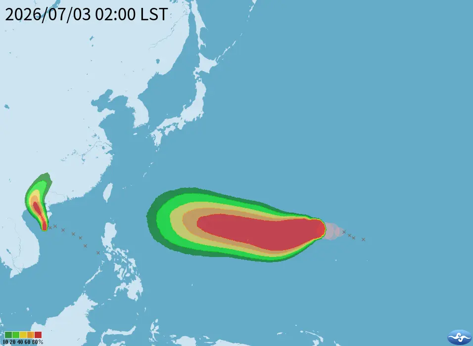 颱風「巴威」未來有機會增強為強烈颱風，預計10日、11日較接近台灣，實際路徑仍具不確定性。氣象署提供