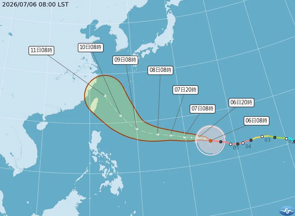 颱風巴威路徑潛勢預報，預測9日會慢慢北轉。（圖取自氣象署網頁cwa.gov.tw）