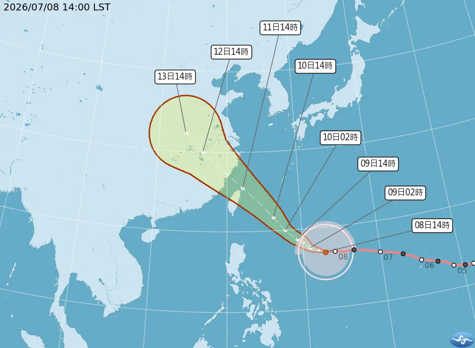 巴威颱風預測路徑。中央氣象署提供