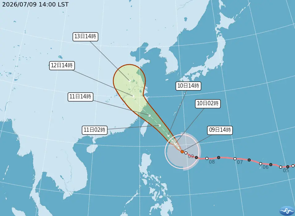 巴威颱風路徑預測，預估明晚將觸陸。（圖取自氣象署網頁cwa.gov.tw）