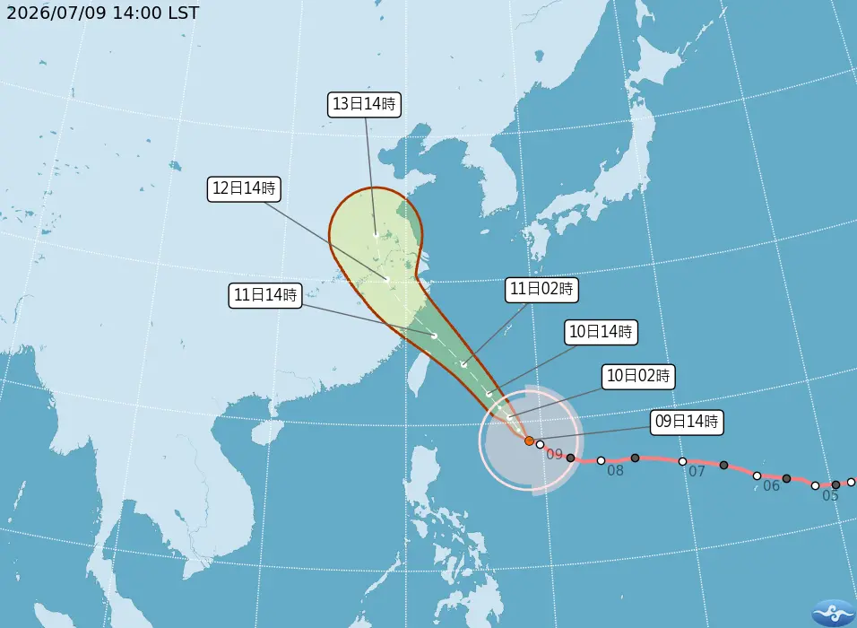 強颱巴威預測路徑。中央氣象署提供