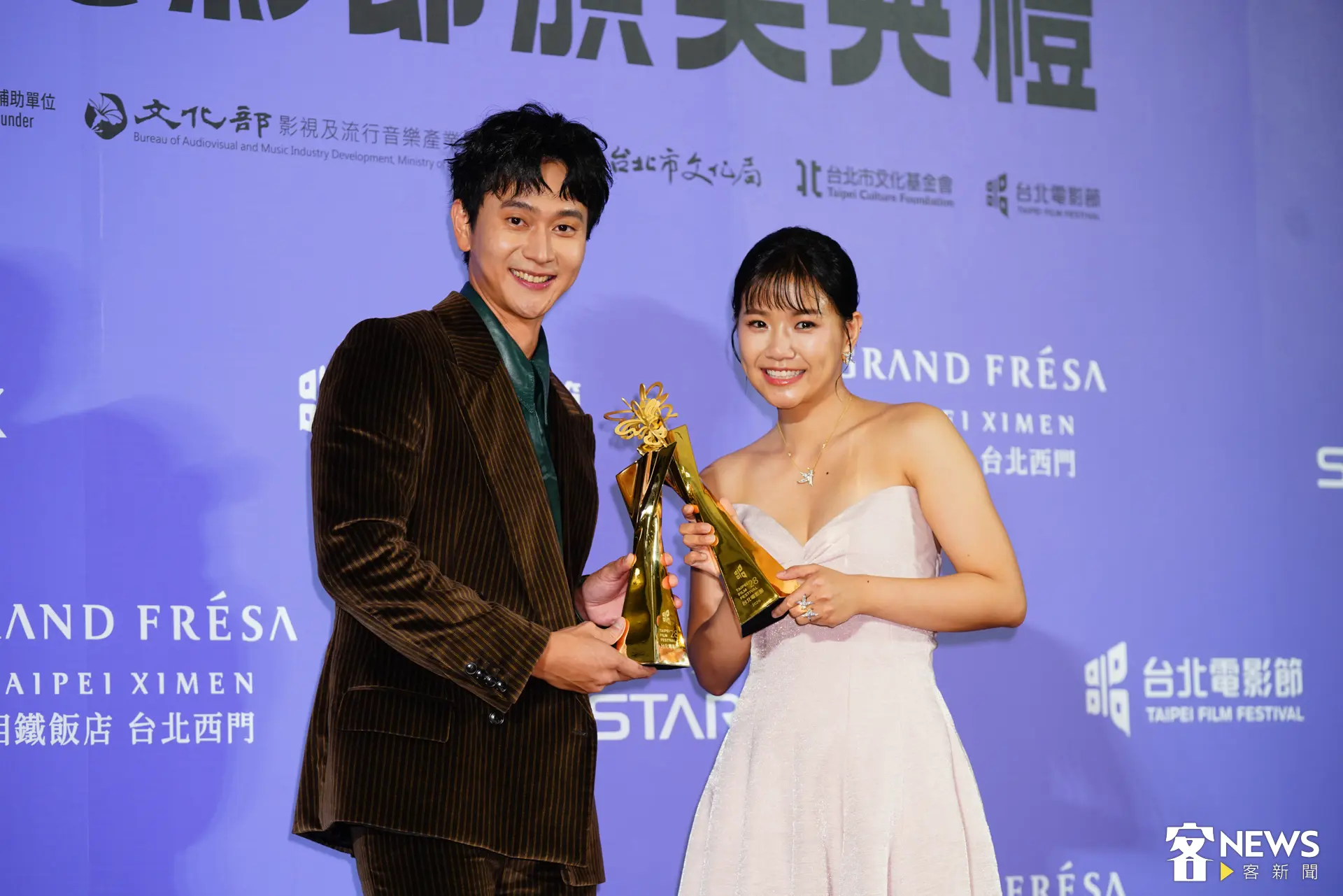2026台北電影獎最佳男主角劉冠廷以及最佳女主角林怡婷。朱愷元攝