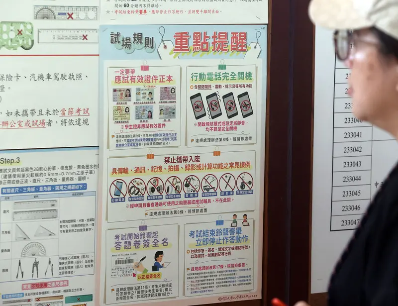 115學年度分科測驗將於13日、14日舉行，大考中心提醒，考生不得將具傳輸、通訊、記憶、拍攝、錄影或計算功能的物品，如行動電話、穿戴式裝置、計算機、電子辭典、多媒體播放器材等攜帶入座。中央社
