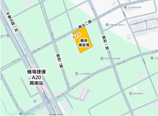 中壢區興北二路機車練習場位置。桃市府交通局提供
