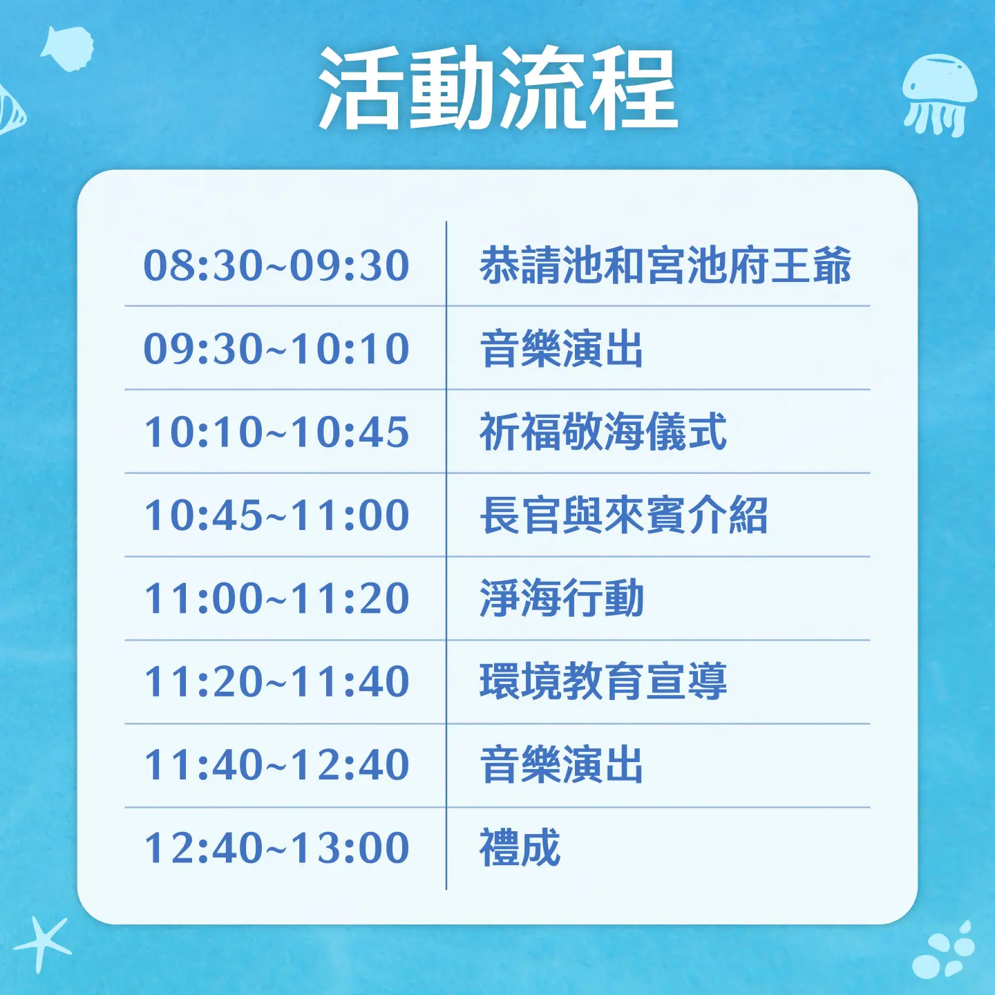 新豐石滬文化節活動流程。新豐鄉石滬文化發展協會提供