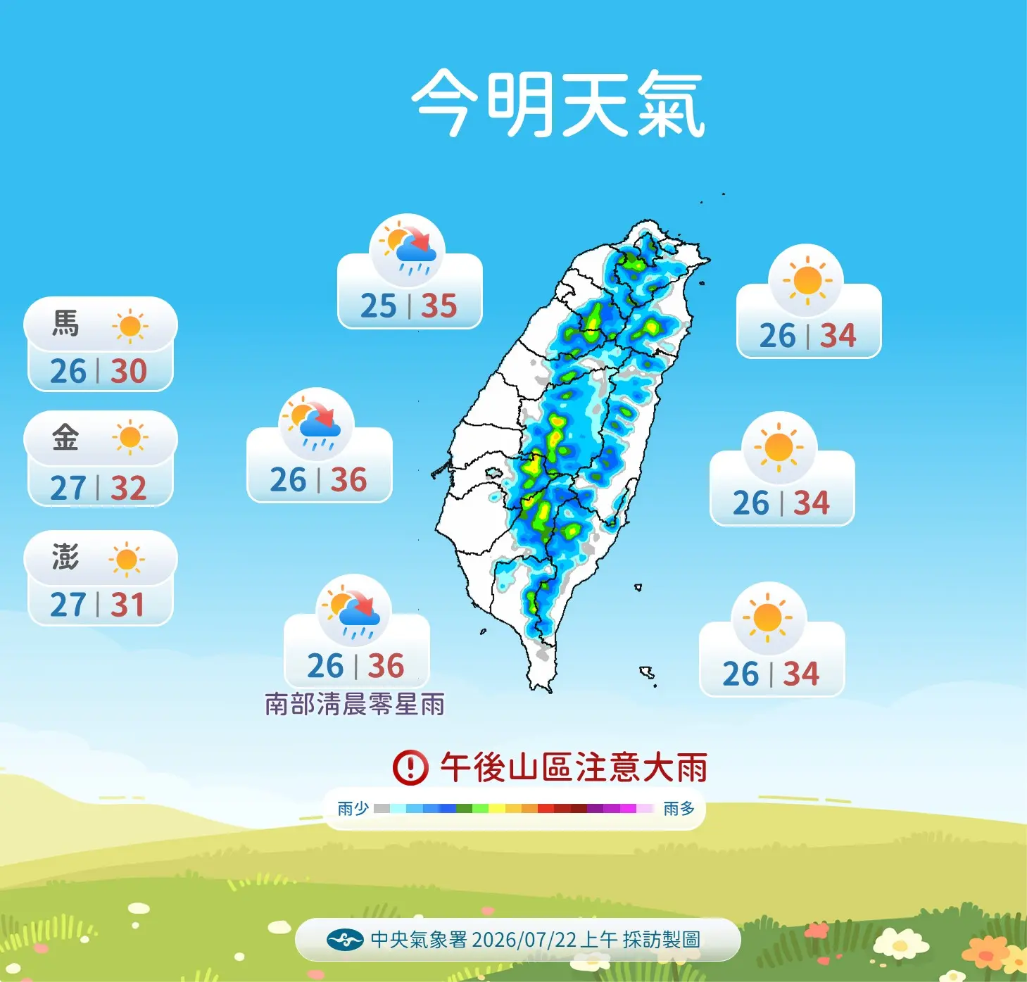 今明天氣預報。氣象署提供