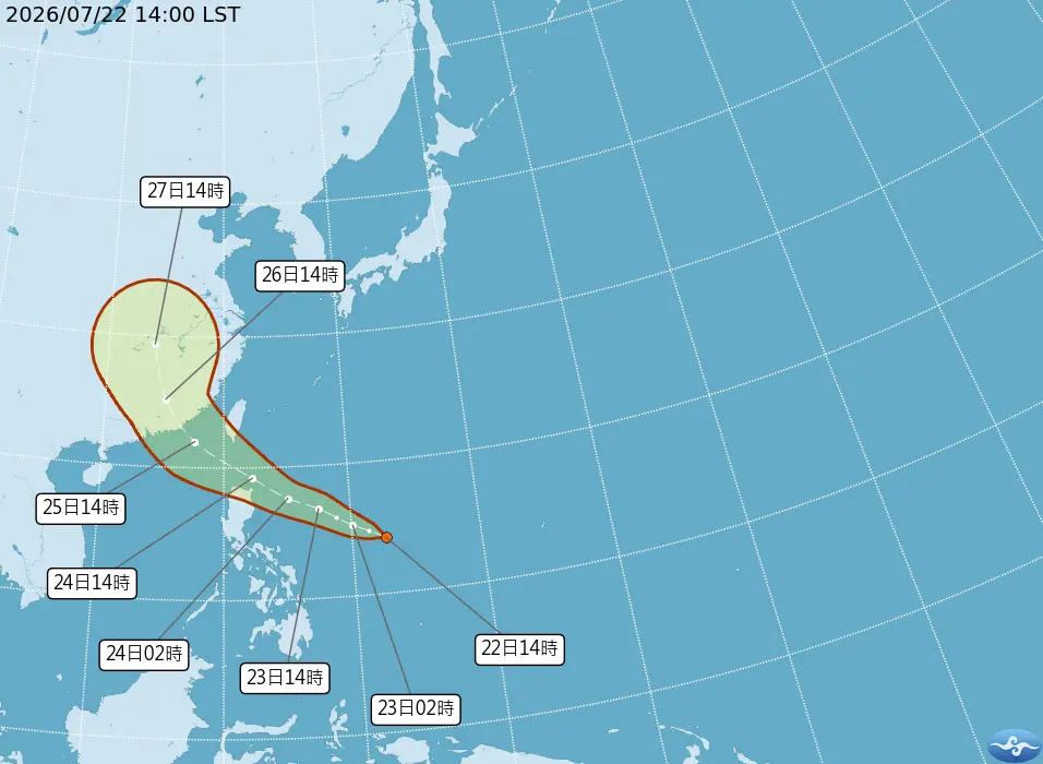熱帶系統路徑北修,預估可能穿過巴士海峽進入南海,氣象署提醒留意颱風動態。氣象署提供