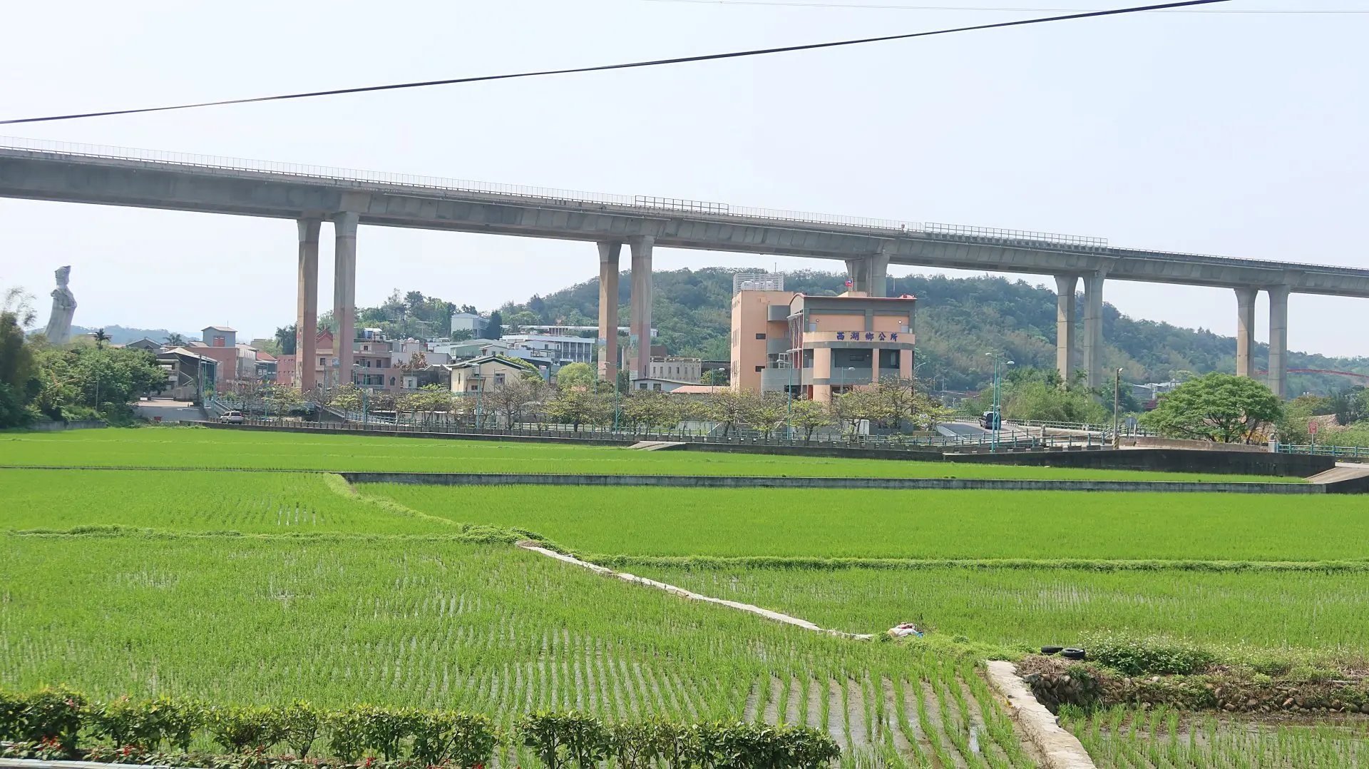 中二高穿越西湖鄉境，從通霄北勢窩往下俯瞰，美麗田園婉如被切割，南來北往，車水馬龍。何來美攝