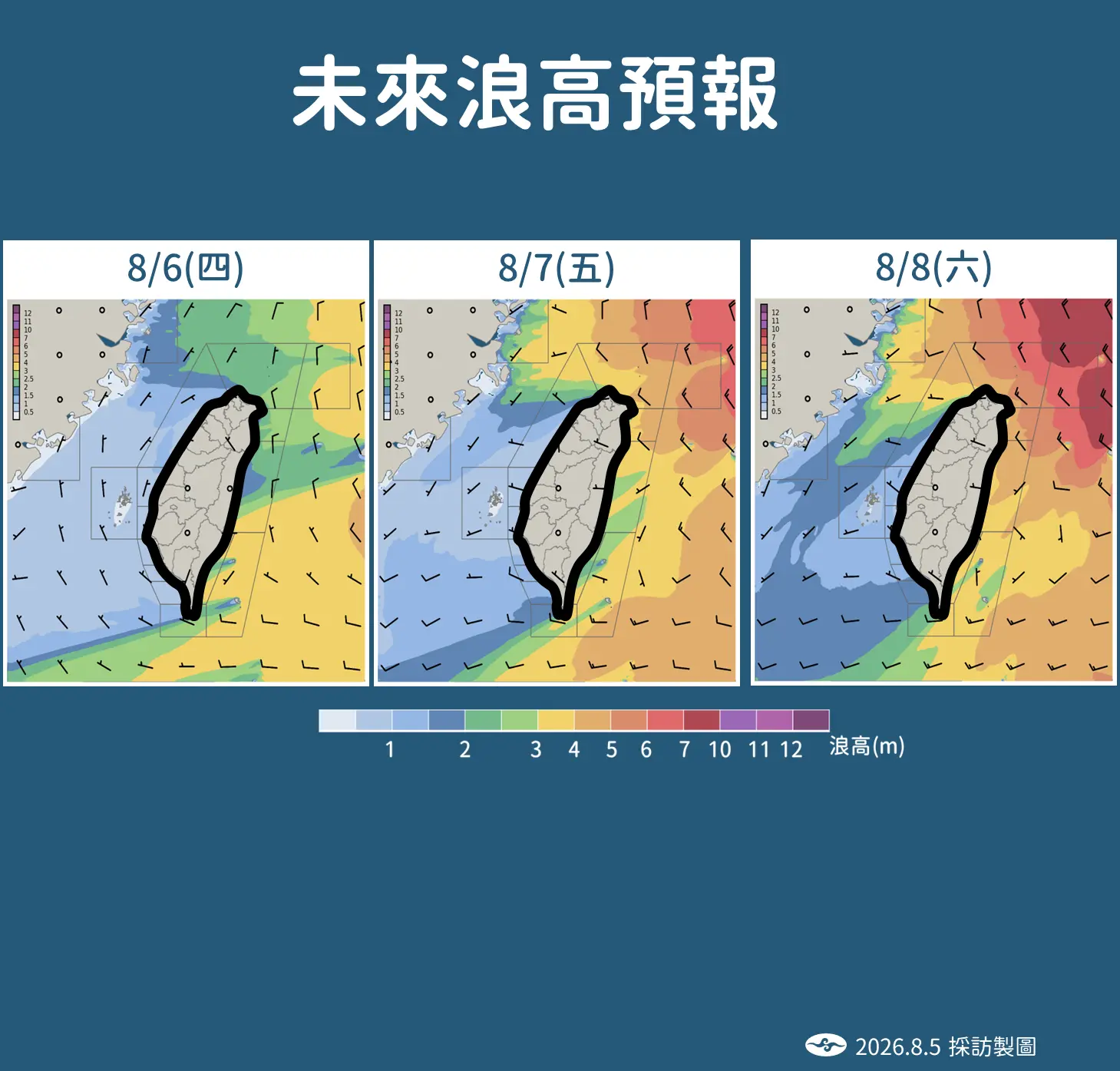 未來浪高預報。氣象署提供