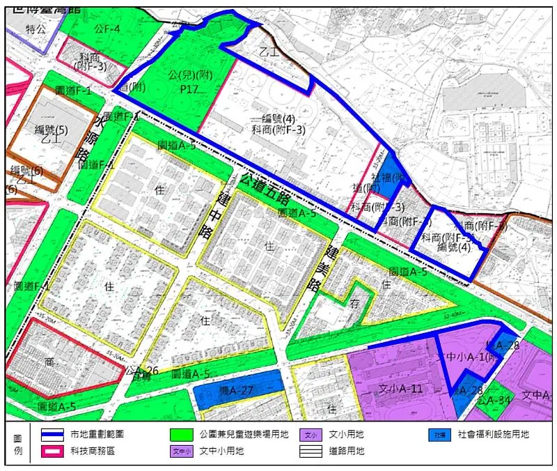 中油油庫市地重劃區土地使用分區圖。新竹市政府提供