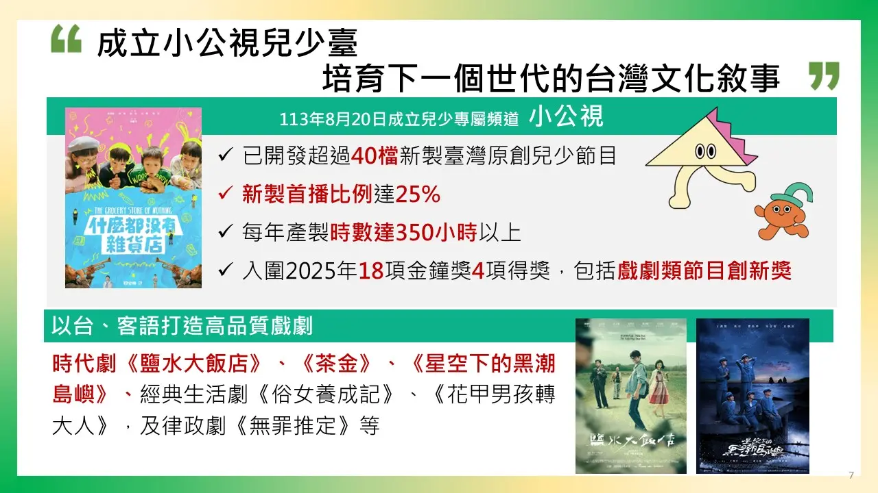 公視於2024年成立「小公視」頻道,打造讓孩子能說台灣故事的舞台。文化部提供