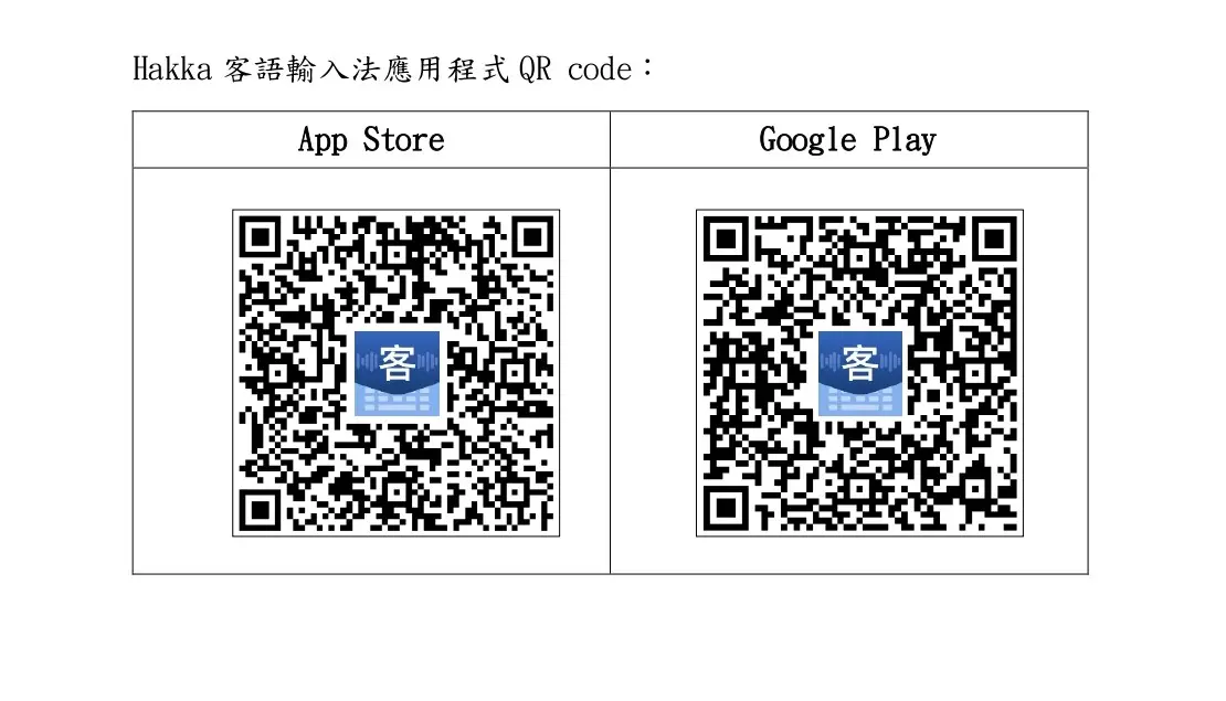 Hakka客語輸入法應用程式QR code。客委會提供