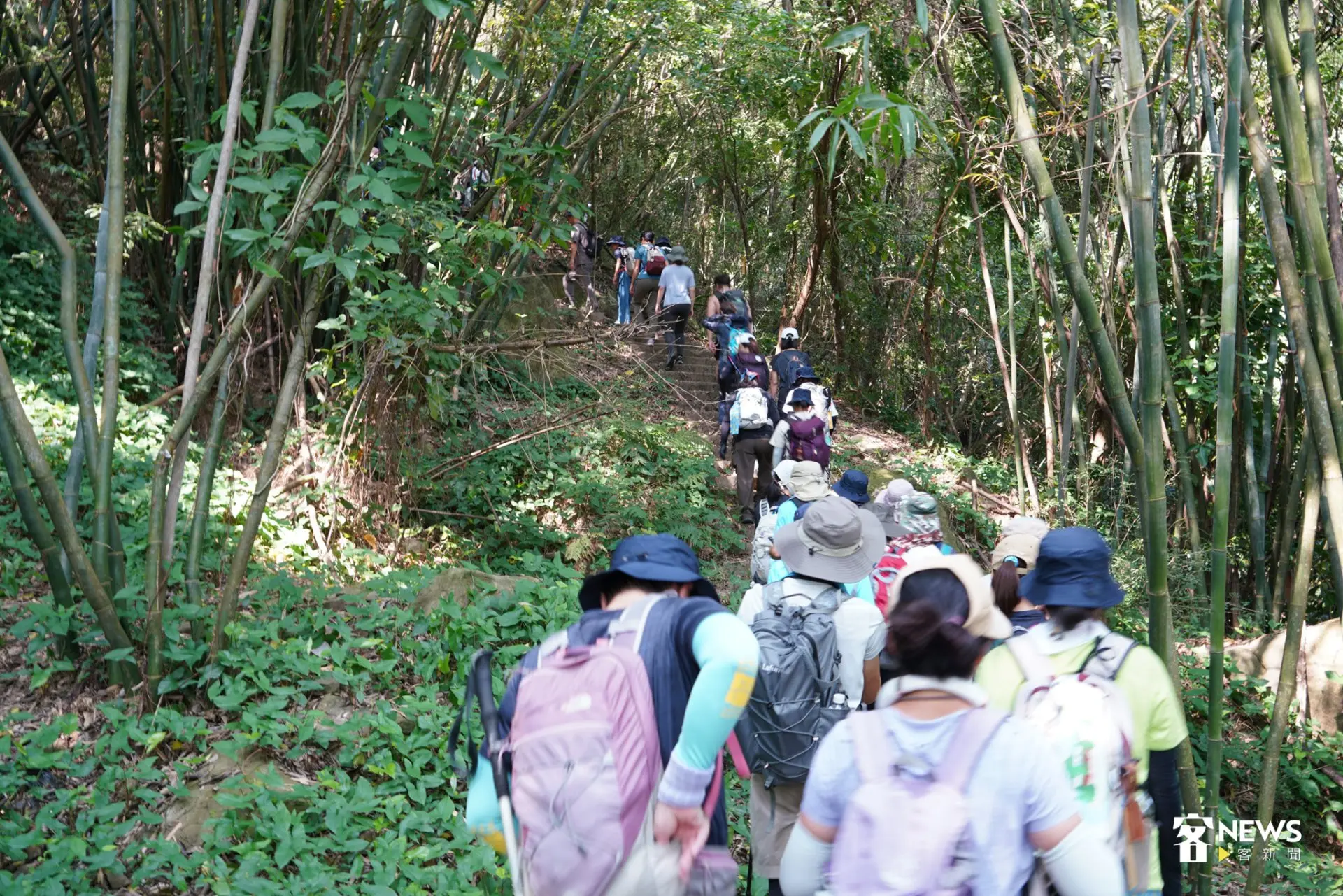 嘉年華共吸引超過400人踴躍參與,參與者慢慢配速排隊接力登山。簡琬真攝