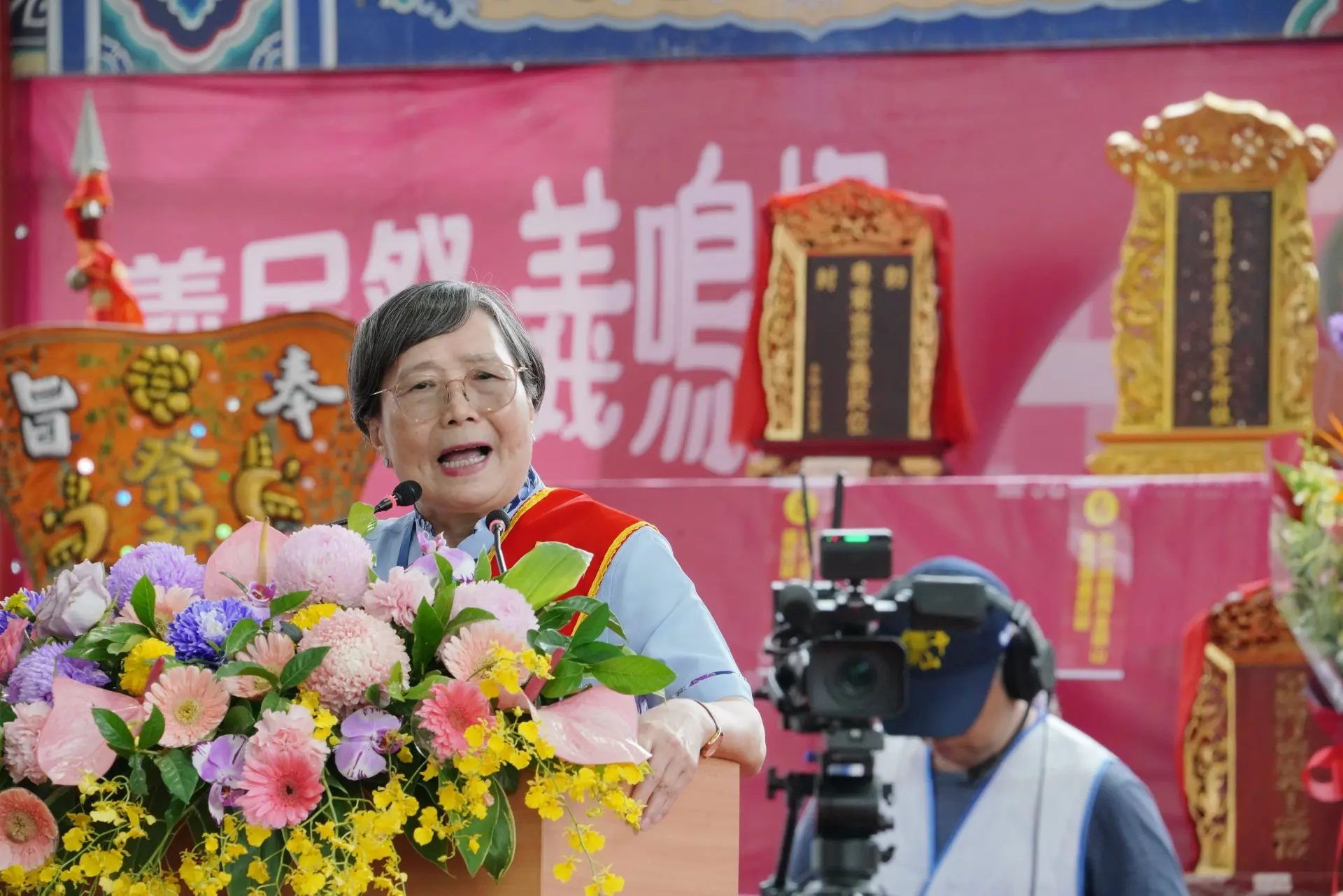 客委會前主委、現為圓山飯店董事長葉菊蘭呼籲,客家鄉親要學習義民爺「保家衛國」的精神,捍衛我們得來不易的民主制度。莊勝鴻攝
